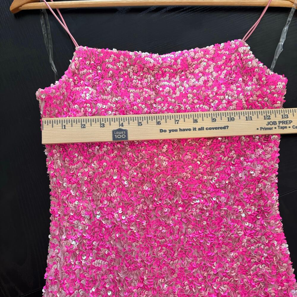 Allison & Kelly Hot Pink Sequin Mini Dress Bodycon Spaghetti Strap Party Small - Picture 11 of 12